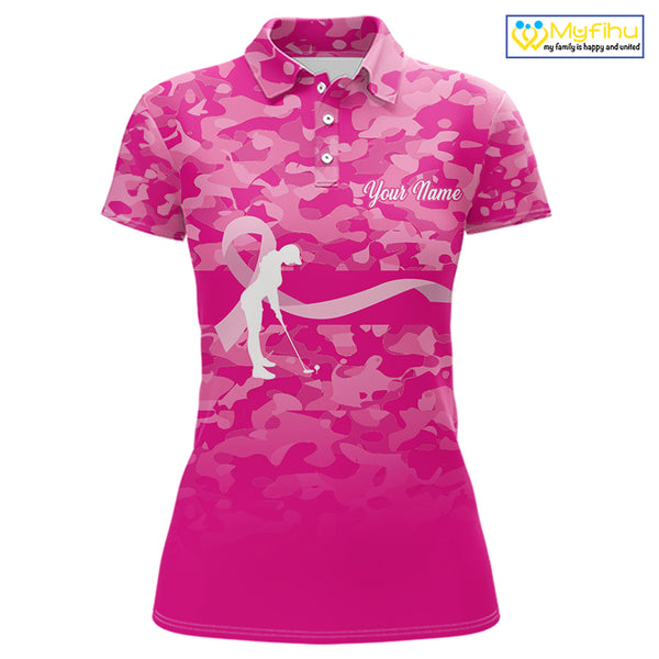 Breast Cancer Awareness golf shirts custom Women golf polos shirts, pink camo ribbon golf shirts NQS10191