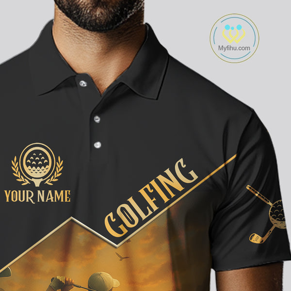 Black & Gold Golf polo shirt for men Custom  Mens golf tops, gift for golfers NQS10339