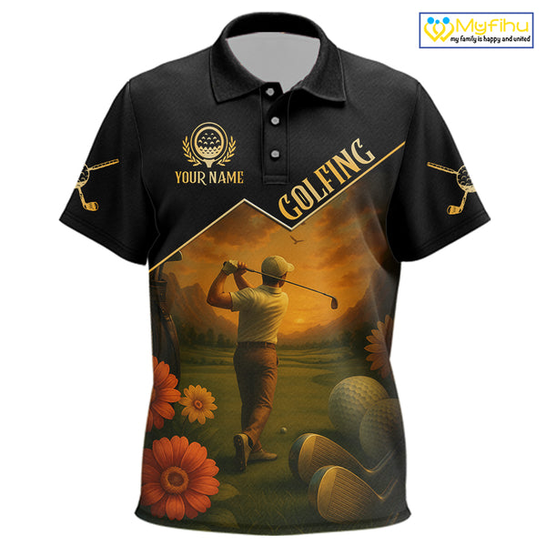 Black & Gold Golf polo shirt for Kid Custom Kid golf tops, gift for golfers NQS10339