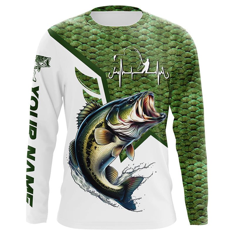 Largemouth Bass fishing green scales custom name sun protection long sleeve fishing shirts jerseys NQS3836