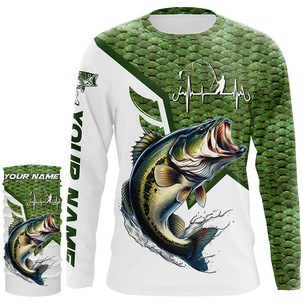 Largemouth Bass fishing green scales custom name sun protection long sleeve fishing shirts jerseys NQS3836