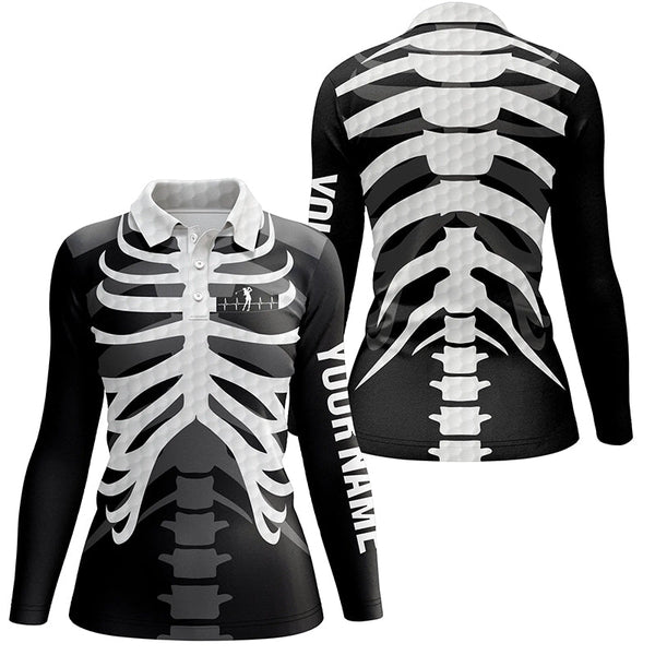 Black and white Womens golf polo shirts custom golf heartbeat Skeleton Halloween ladies golf tops NQS6254