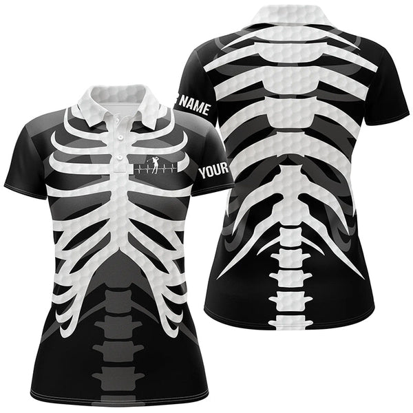 Black and white Womens golf polo shirts custom golf heartbeat Skeleton Halloween ladies golf tops NQS6254