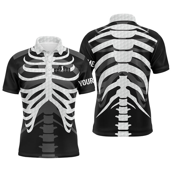 Black and white Mens golf polo shirts custom golf heartbeat Skeleton Halloween golf attire for men NQS6254