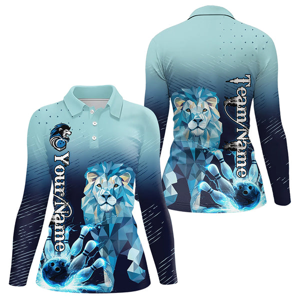 Blue Lightning Lion Bowling Polo, Quarter Zip Shirts for Women Custom Lion Bowling Team jerseys NQS9292