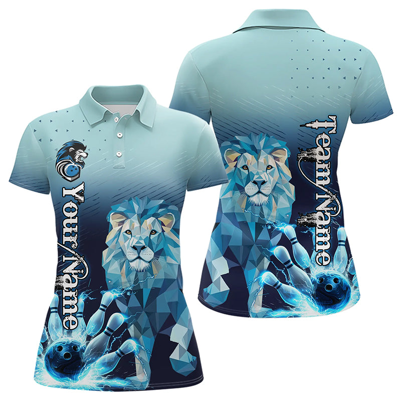 Blue Lightning Lion Bowling Polo, Quarter Zip Shirts for Women Custom Lion Bowling Team jerseys NQS9292