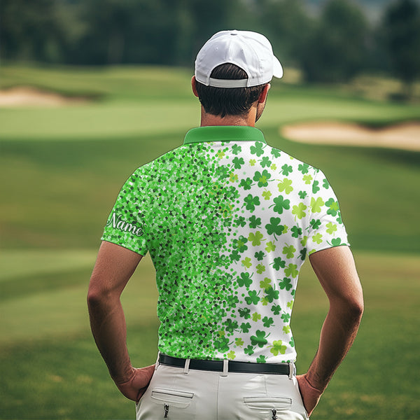 Green glitter shamrock clover Mens Golf Polo Shirts custom St Patrick day golf shirt for mens NQS9462