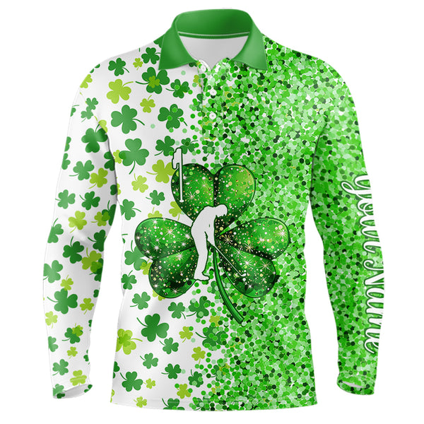 Green glitter shamrock clover Mens Golf Polo Shirts custom St Patrick day golf shirt for mens NQS9462