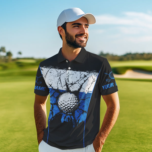 Black, White and Blue Retro broken Golf ball Mens Polo shirt Custom golf outfit for Team mens golf top NQS9788