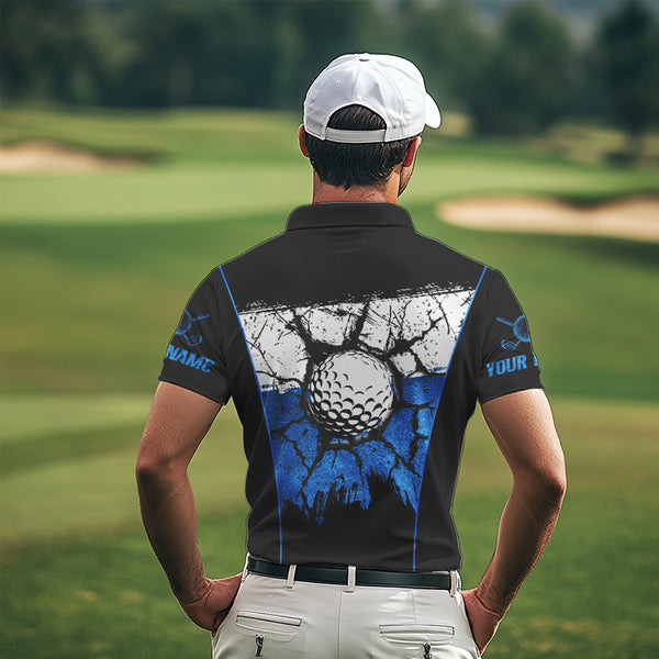 Black, White and Blue Retro broken Golf ball Mens Polo shirt Custom golf outfit for Team mens golf top NQS9788