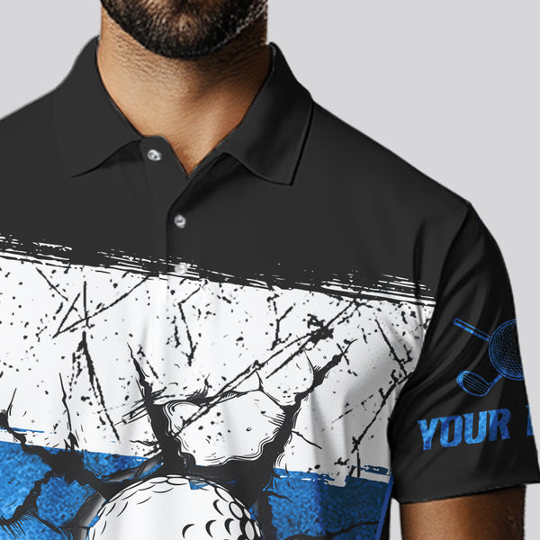 Black, White and Blue Retro broken Golf ball Mens Polo shirt Custom golf outfit for Team mens golf top NQS9788