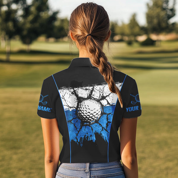 Black, White & Blue Retro broken Golf ball Women Polo shirt Custom Team golf outfit ladies golf top NQS9788