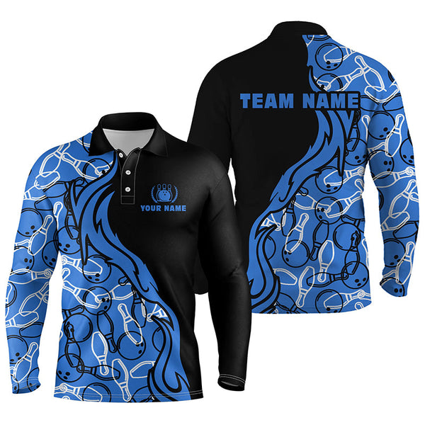Black and blue pattern bowling polo shirts for men, custom team bowling jerseys for men bowlers NQS5355