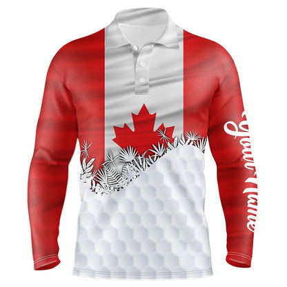 Mens golf polo shirts custom Canadian Flag white golf ball skin pattern patriotic golf attire for mens NQS7946