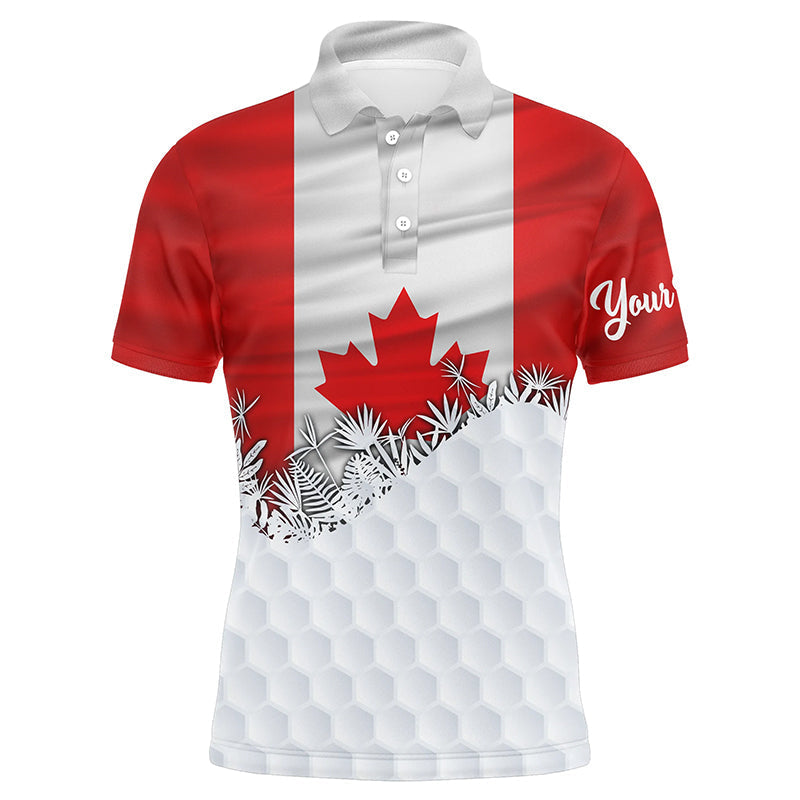 Mens golf polo shirts custom Canadian Flag white golf ball skin pattern patriotic golf attire for mens NQS7946