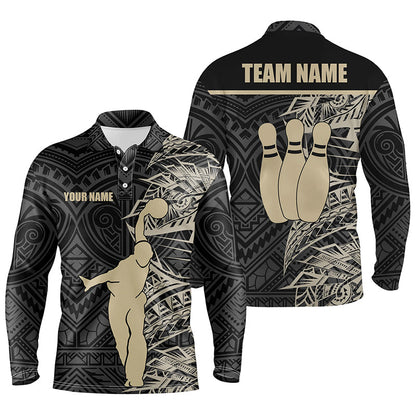 Personalized Bowling polo Shirts for Men Golden Black Tribal team Bowling Jersey, Bowling Gift For Him NQS6031