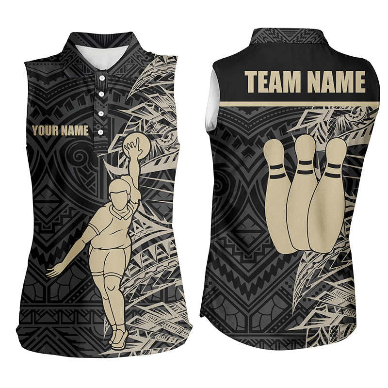Personalized Bowling sleeveless polo Shirts for women Golden Black Tribal team Bowling Jerseys NQS6031