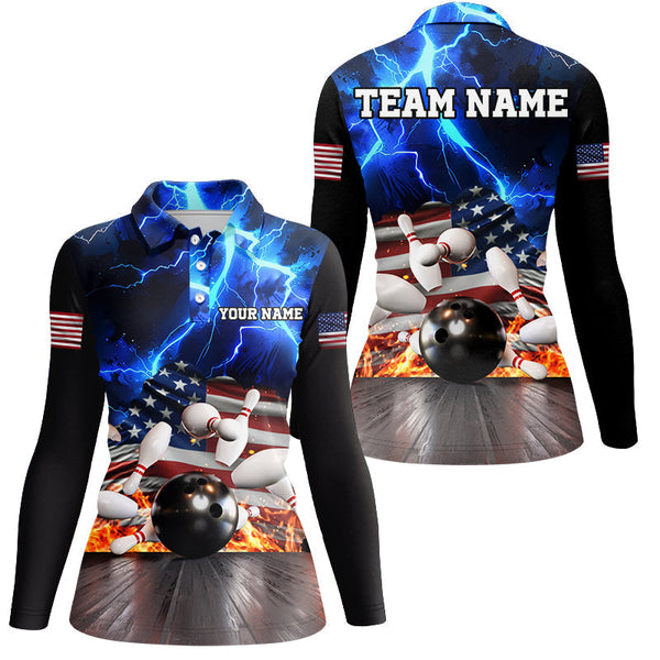 Blue Lightning thunder storm American Flag Bowling Shirts For Women Custom Bowling Team League Jerseys NQS8579