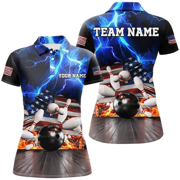 Blue Lightning thunder storm American Flag Bowling Shirts For Women Custom Bowling Team League Jerseys NQS8579