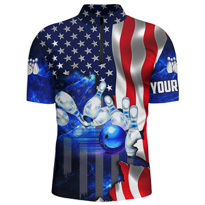 American flag blue galaxy Custom Bowling Quarter Zip Shirts For Men patriotic Team League Jerseys NQS6731