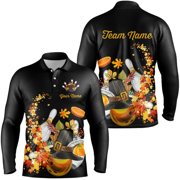 Thanksgiving Bowling Shirt Custom Men Bowling Polo, Quarter zip Shirt black team league bowling jersey NQS8824