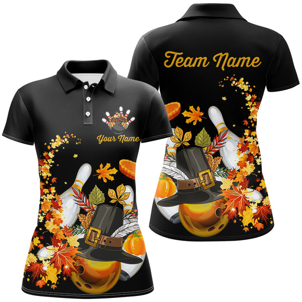 Thanksgiving Bowling Shirt Custom Women Bowling Polo, 1/4 zip Shirt black team league bowling jerseys NQS8824