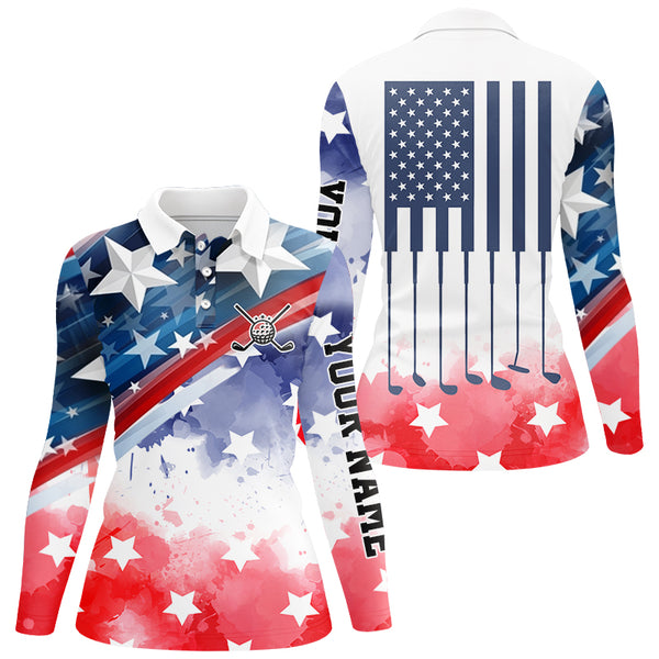 Watercolor American Flag Women golf polo shirt custom name patriotic team golf shirts for ladies NQS8827