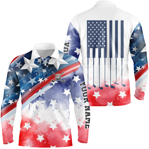 Watercolor American Flag Mens polo golf shirts custom name patriotic  team golf shirts for mens NQS8827