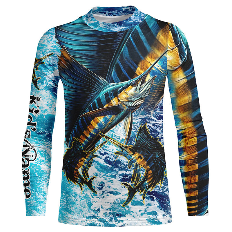 Sailfish fishing scales blue sea water camo Custom UV protection performance long sleeve fishing shirt NQS7097