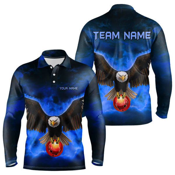 Personalized Blue Flame Eagle Custom Bowling Team Shirts For Mens, Fire Eagle Bowling League Jersey NQS9614