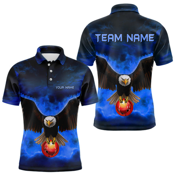 Personalized Blue Flame Eagle Custom Bowling Team Shirts For Mens, Fire Eagle Bowling League Jersey NQS9614