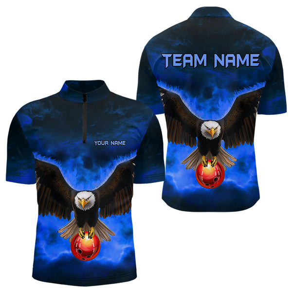 Personalized Blue Flame Eagle Custom Bowling Team Shirts For Mens, Fire Eagle Bowling League Jersey NQS9614
