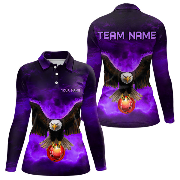 Personalized Purple Flame Eagle Custom Bowling Team Shirts For Women, Fire Eagle Bowling League Jersey NQS9615