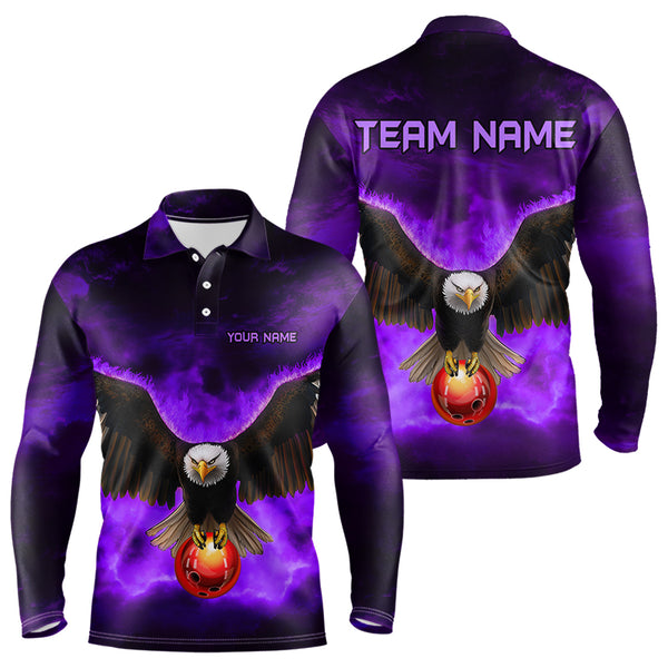 Personalized Purple Flame Eagle Custom Bowling Team Shirts For Mens, Fire Eagle Bowling League Jersey NQS9615