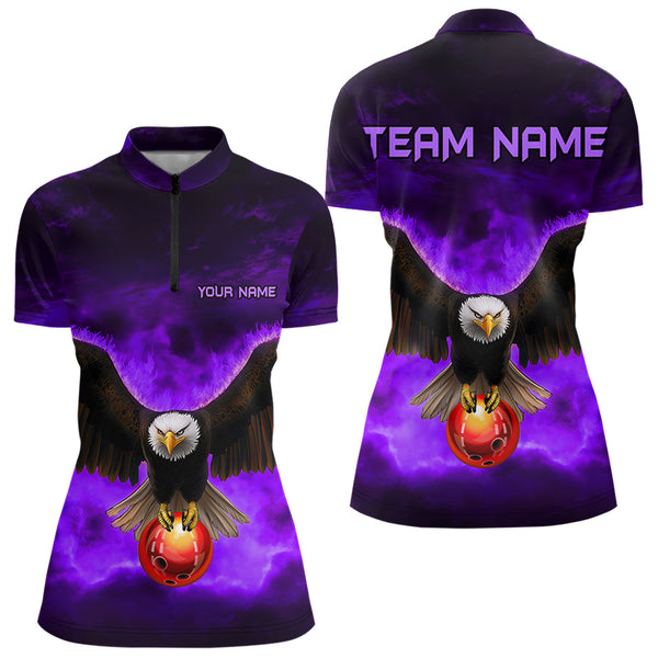 Personalized Purple Flame Eagle Custom Bowling Team Shirts For Women, Fire Eagle Bowling League Jersey NQS9615