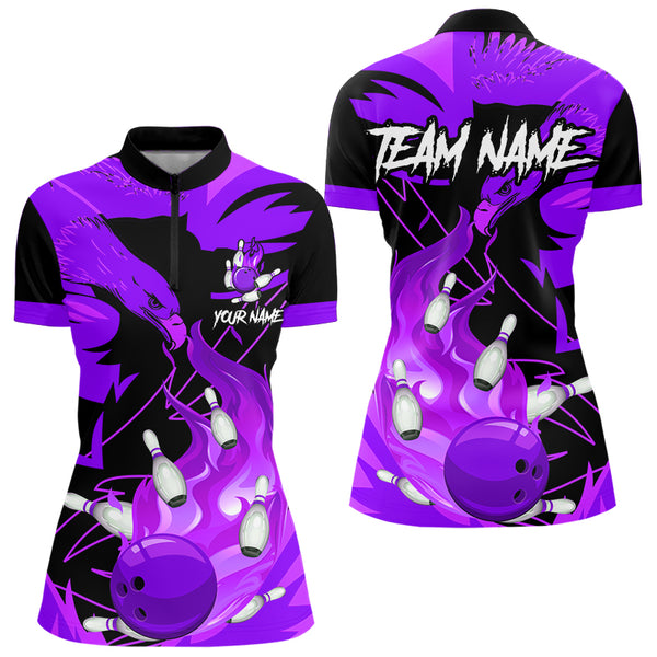 Eagle flame bowling ball and pins custom Women Bowling Shirts, team bowling jerseys | Purple NQS9617