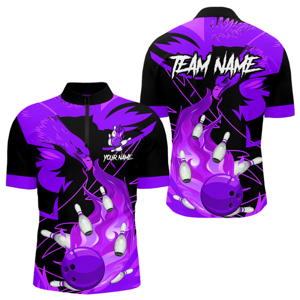 Eagle flame bowling ball and pins custom Mens Bowling Shirts, team bowling jerseys | Purple NQS9617