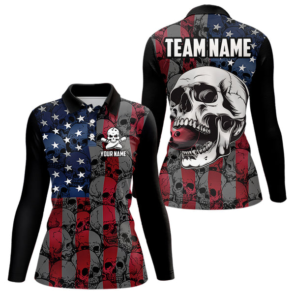 American Flag Skull Camo Bowling Shirt For Women Custom patriotic Team Jersey bowling attire for Women NQS9790
