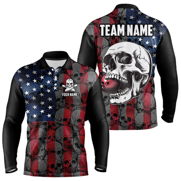 American Flag Skull Camo Bowling Shirt For Men Custom patriotic Team Jersey bowling attire for men NQS9790