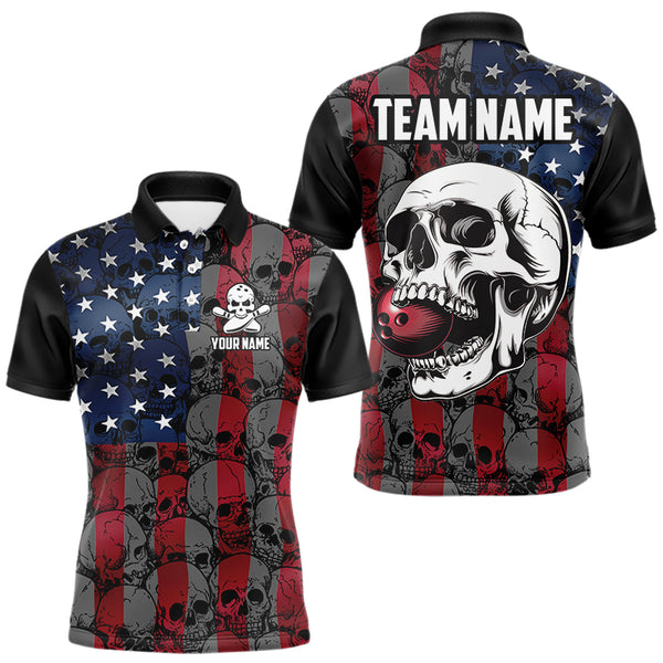 American Flag Skull Camo Bowling Shirt For Men Custom patriotic Team Jersey bowling attire for men NQS9790