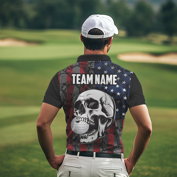 American Flag Skull Camo Golf Polo shirt for Men Custom patriotic golf team uniform NQS9791