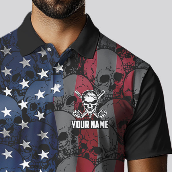 American Flag Skull Camo Golf Polo shirt for Men Custom patriotic golf team uniform NQS9791