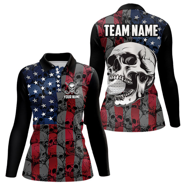 American Flag Skull Camo Golf Polo shirt for Women Custom patriotic golf team uniform NQS9791