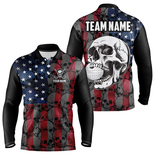 American Flag Skull Camo Golf Polo shirt for Men Custom patriotic golf team uniform NQS9791