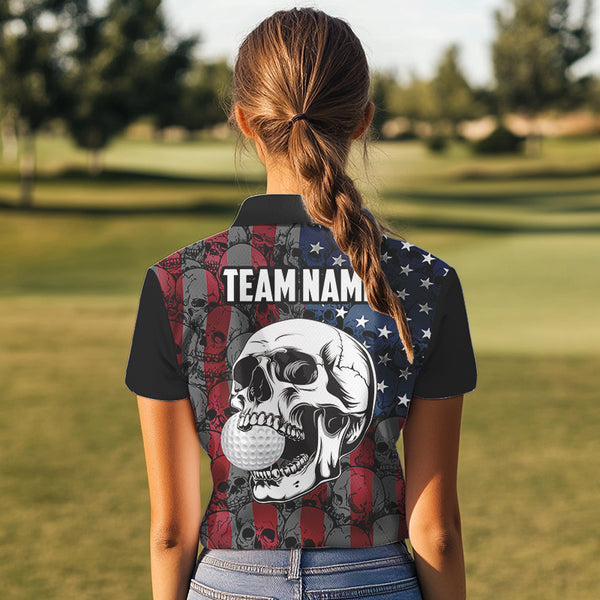 American Flag Skull Camo Golf Polo shirt for Women Custom patriotic golf team uniform NQS9791