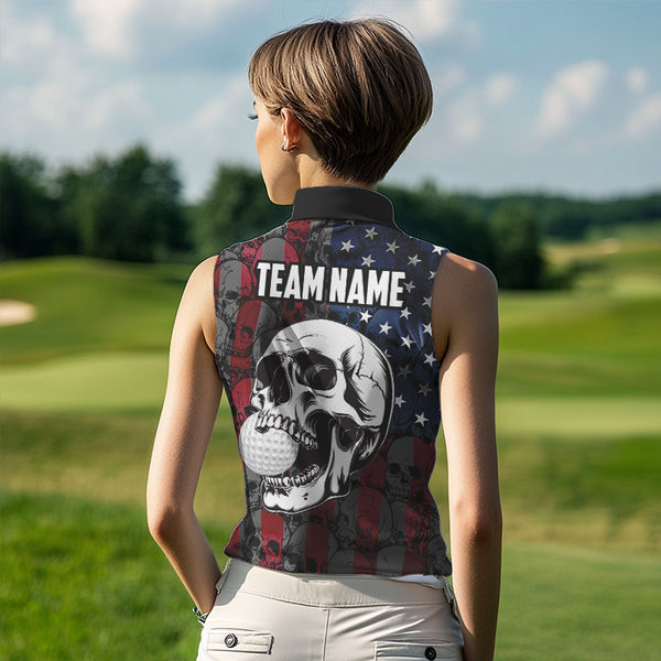 American Flag Skull Camo womens golf shirts sleeveless Custom patriotic golf team women's golf tanks NQS9791