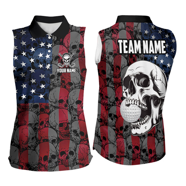 American Flag Skull Camo womens golf shirts sleeveless Custom patriotic golf team women's golf tanks NQS9791