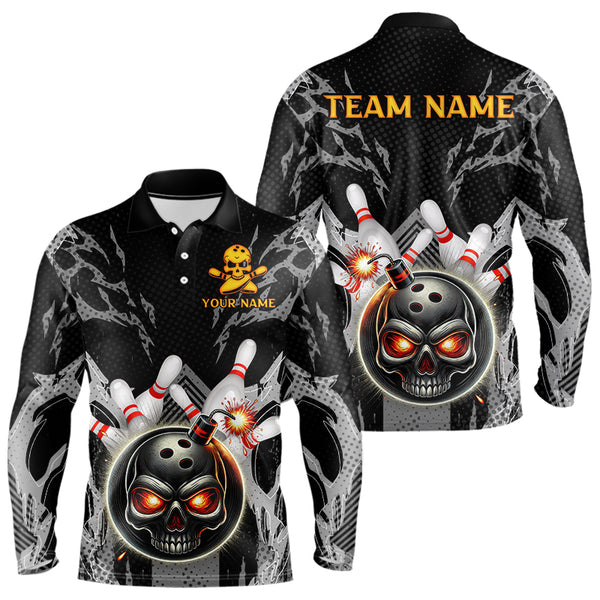 Funny Black and Gray Camo Bowling Shirt For Men Custom Skull Bowling Bomb Team bowling attire for men NQS9792