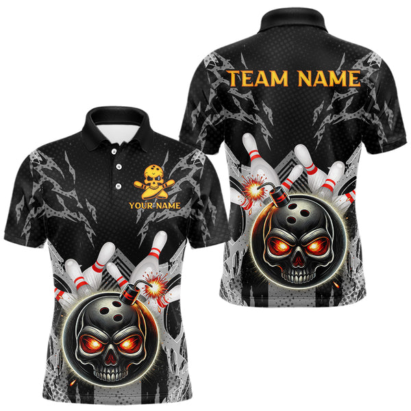 Funny Black and Gray Camo Bowling Shirt For Men Custom Skull Bowling Bomb Team bowling attire for men NQS9792