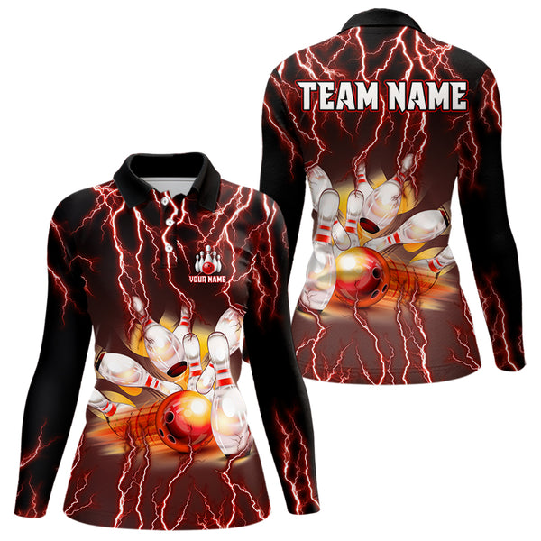 Personalized Red Lightning Thunder Bowling Shirt For Women Custom Bowling Team ladies bowling attire NQS9793